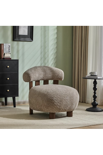 Christopher Knight Home Elvina Boucle Fabric Accent Chair, Solid Wood Single Lounge Sofa, Bedroom Comfy Reading Chair